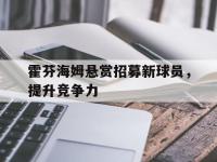 体育游戏-霍芬海姆悬赏招募新球员，提升竞争力
